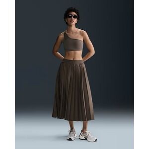 Nike 24.7 Perfect Stretch Brown Pleated Skirt Women's Dri Fit Midi Size Large‎